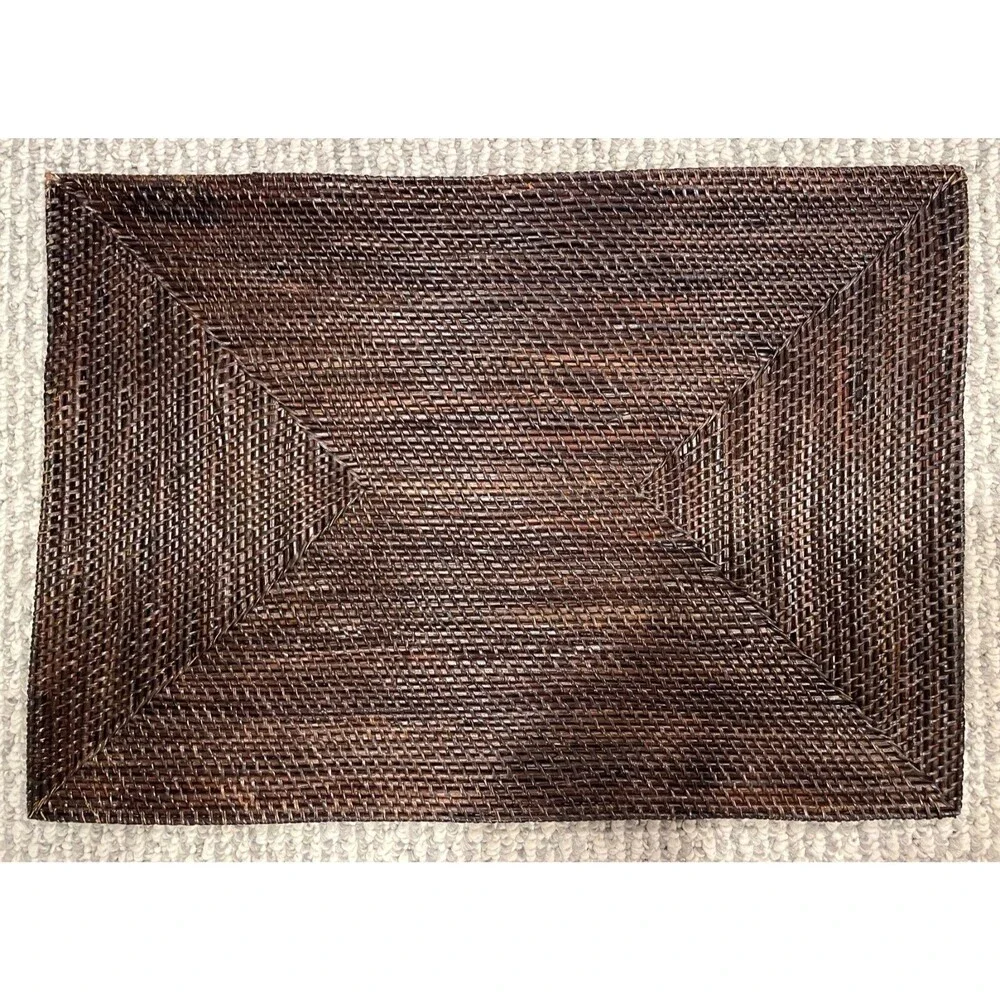 Crate & Barrel Artesia Rattan Placemats Set of 4 Espresso 19 x 14